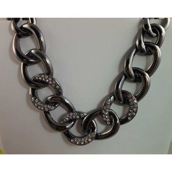 Jewelry - Premier Designs Vintage Black Silver Gunmetal Rhinestone Choker Necklace Chain